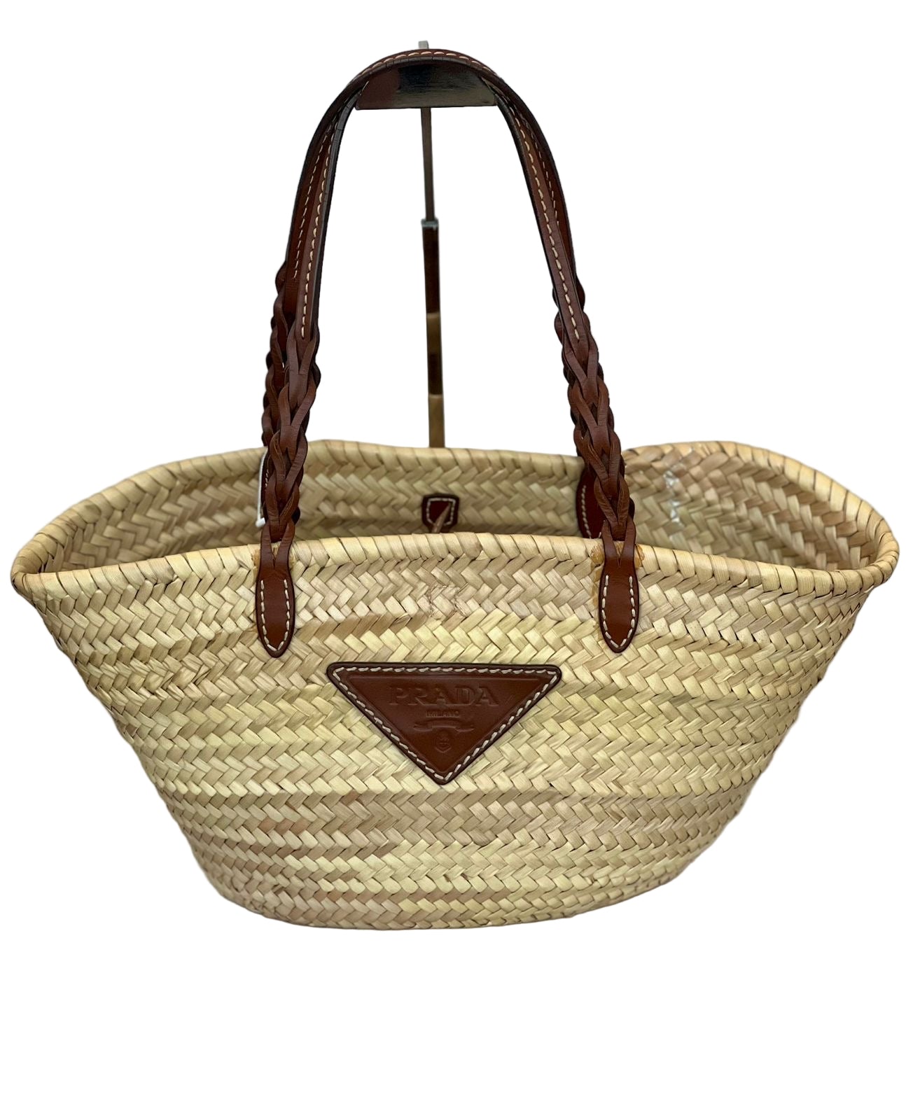 Prada Woven Palm and Leather Tote