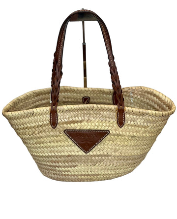 Prada Woven Palm and Leather Tote