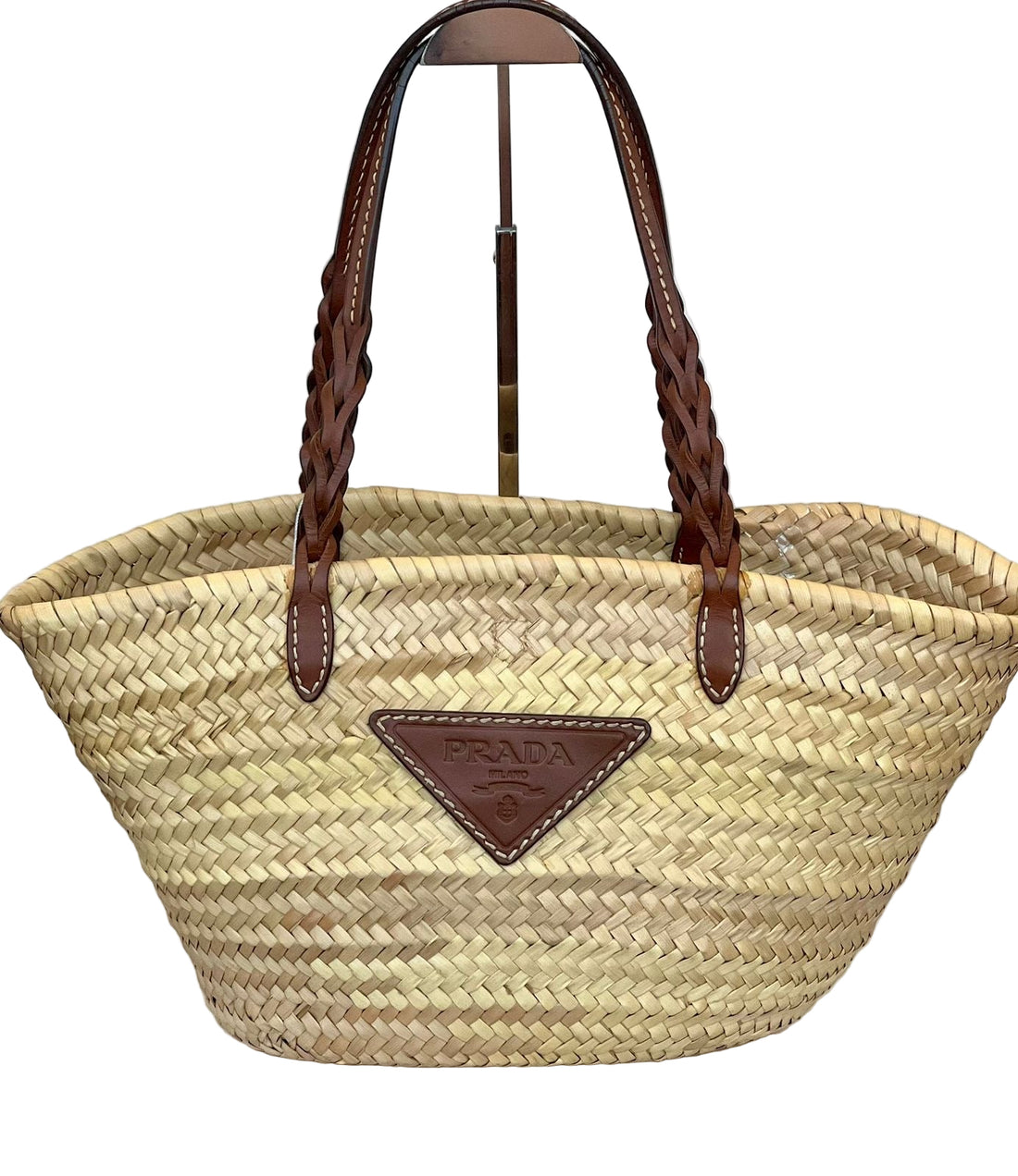 Prada Woven Palm and Leather Tote