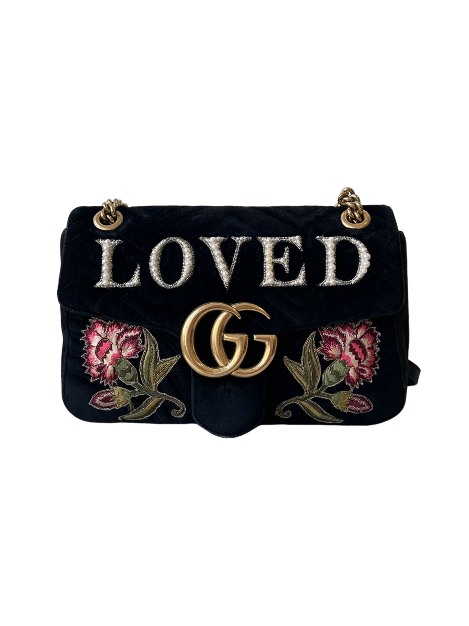 GUCCI GG Marmont flap bag embroidered matelasse velvet