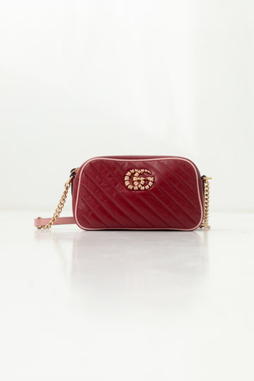 Bolsa de Ombro Gucci GG Marmont de Couro Vermelho