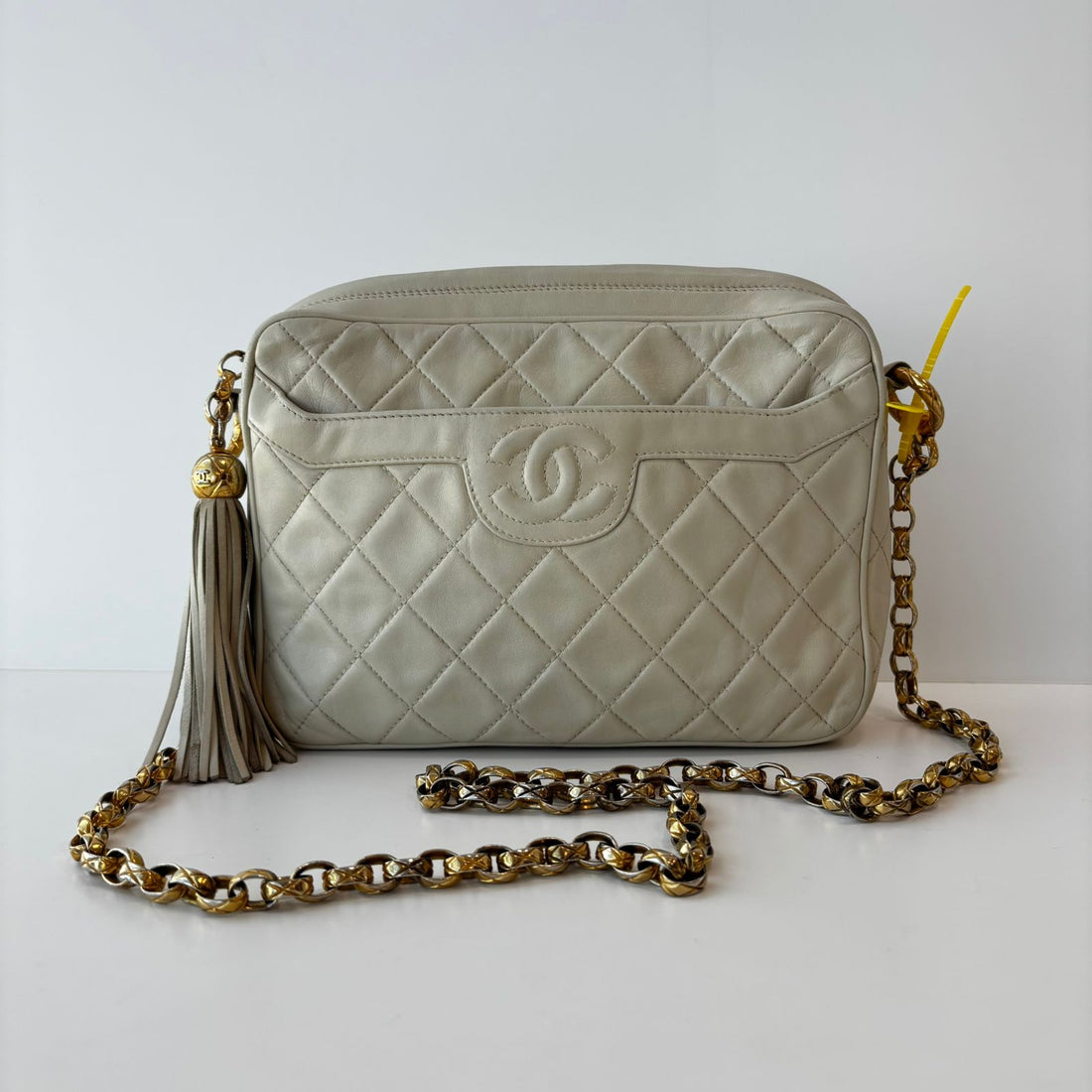 Chanel Beige Lambskin Vintage Tassel Shoulder Bag