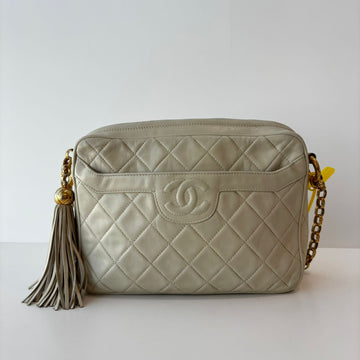 Chanel Beige Lambskin Vintage Tassel Shoulder Bag