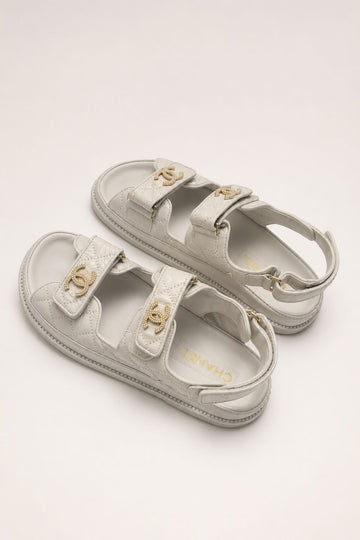 Chanel Quilted Leather Dad CC Velcro Strap Flat Sandals