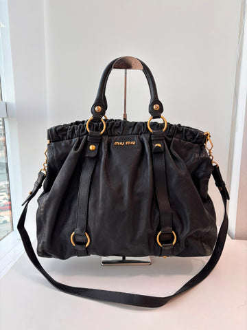Miu Miu Vitello Lux Gathered Shopper Tote