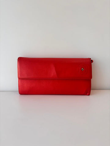 Chanel Red Grained Leather Camellia Wallet On Chain